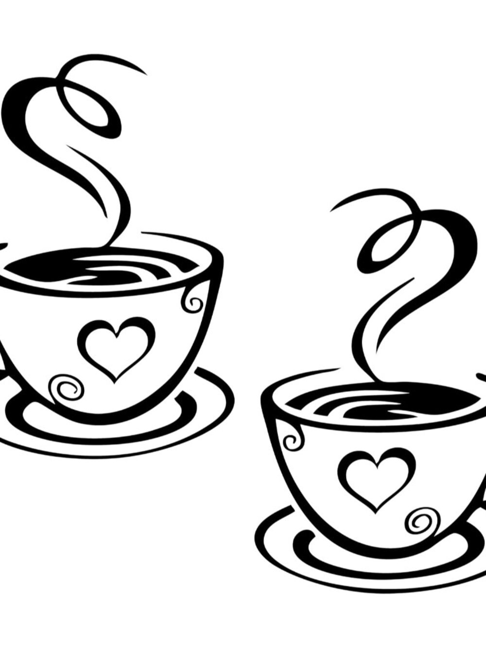 Dual Coffee Cup Pattern Sticker Wall Decals Home Art Decor Size 12'' ×7